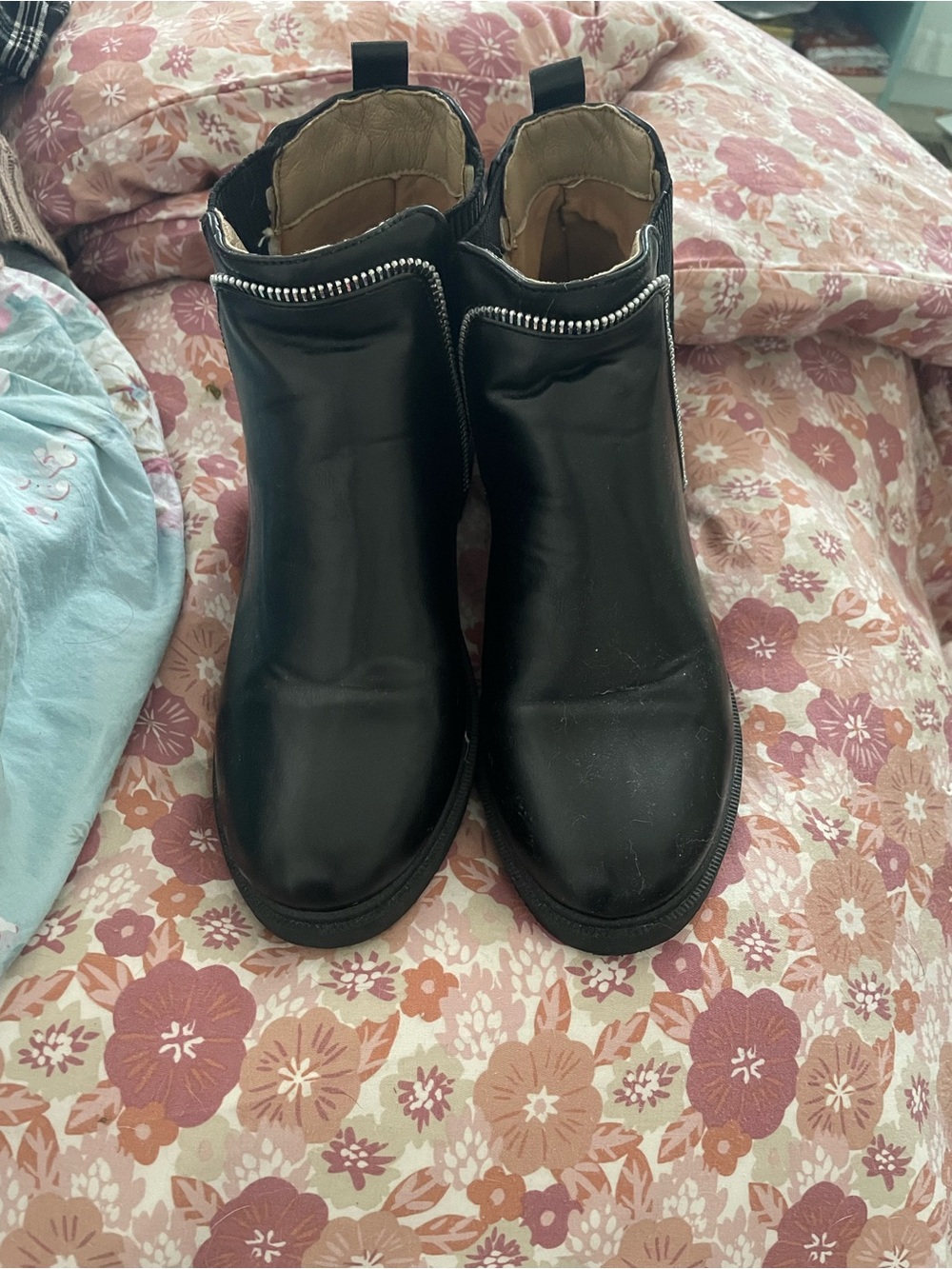 Women's Black Ankle Booties with Decorative Zip Trim - Picture 1 of 6
